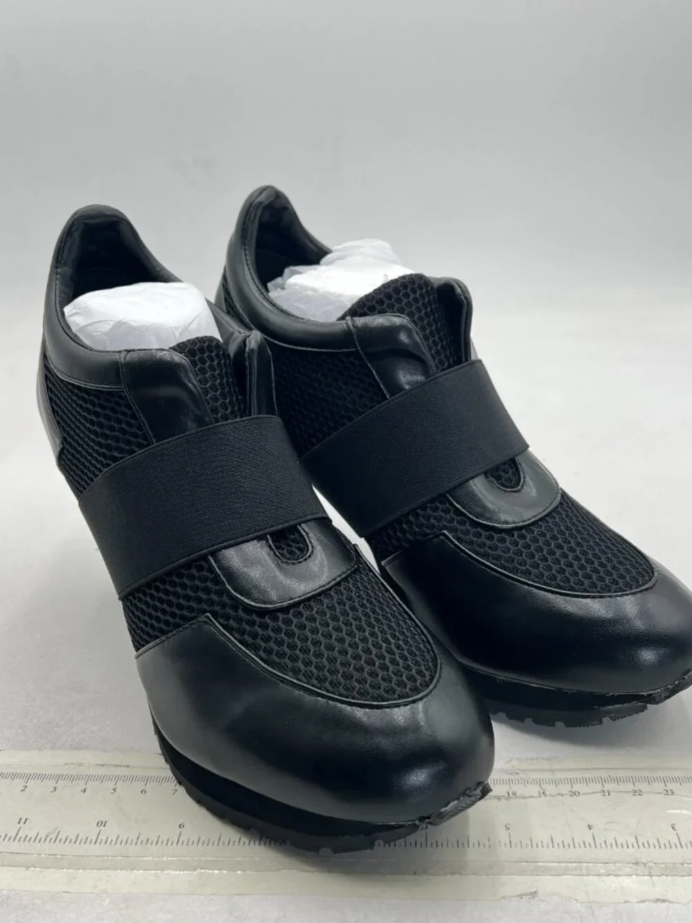 Black Hybrid Heels for Women Sporty Mesh Patchwork Round Toe Sneaker